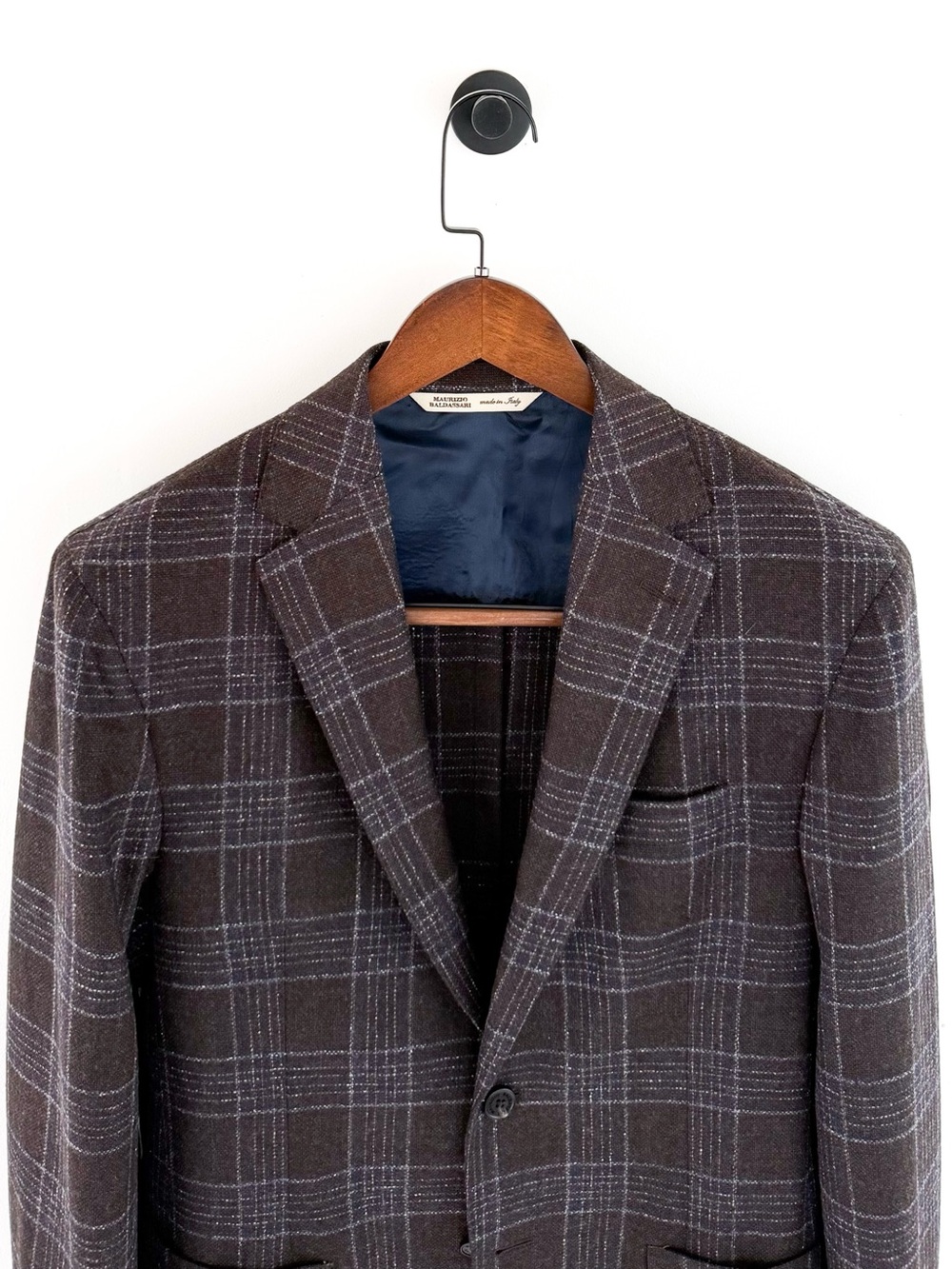 New Maurizio Baldassari Italian Wool Plaid Sport Coat Blazer Men's Brown Blue 40 - Picture 6 of 15